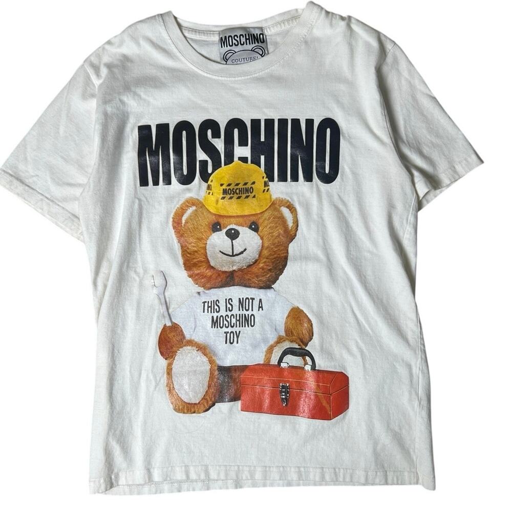 Moschino Couture White T-Shirt Teddy Bear This Is Not A Moschino Toy' Size XL